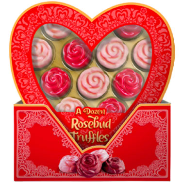 Alberts Valentines Day A Dozen Chocolaty Rosebud Truffles In a Heart Box 4.23oz