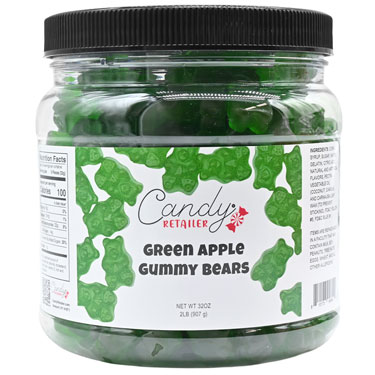 Candy Retailer Gummy Bears Green Apple 2 Lb Jar