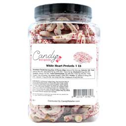 Candy Retailer White Heart Pretzels 1 Lb Jar